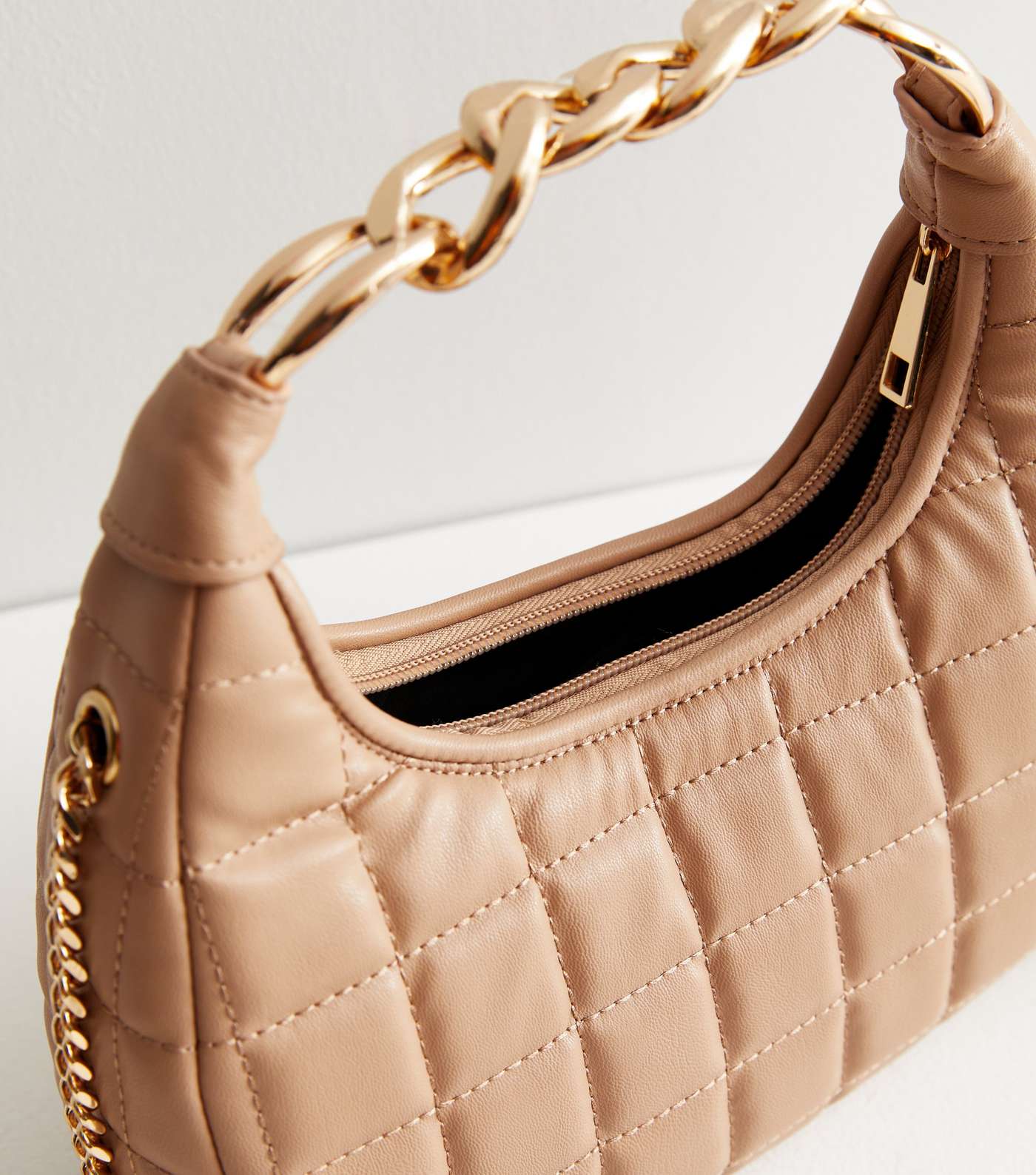 Camel Quilted Chain Strap Cross Body Bag Image 4