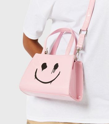 Skinnydip Mid Pink Patent Graffiti Smile Logo Cross Body Bag | New Look