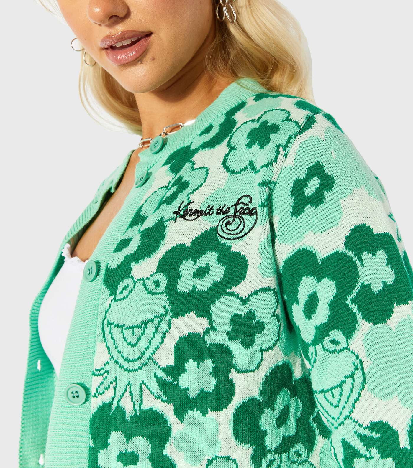Skinnydip Green Disney Kermit Jacquard Knit Cardigan Image 3