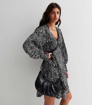 Black Heart Print  Lace Detail Long Sleeve Mini Dress