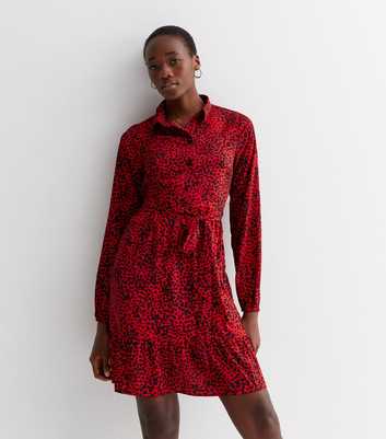Tall Red Abstract Print Long Sleeve Mini Shirt Dress