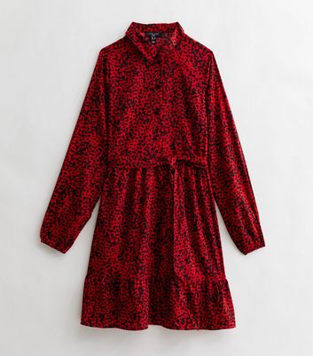 Red print best sale shirt dress