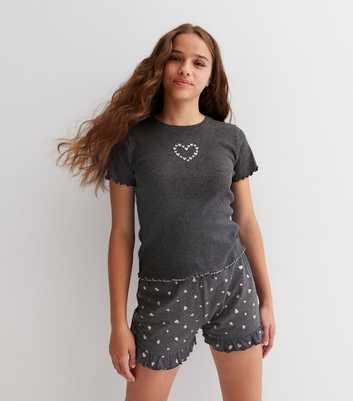 Girls Light Grey Babylock T-Shirt Pyjama Set with Heart Print