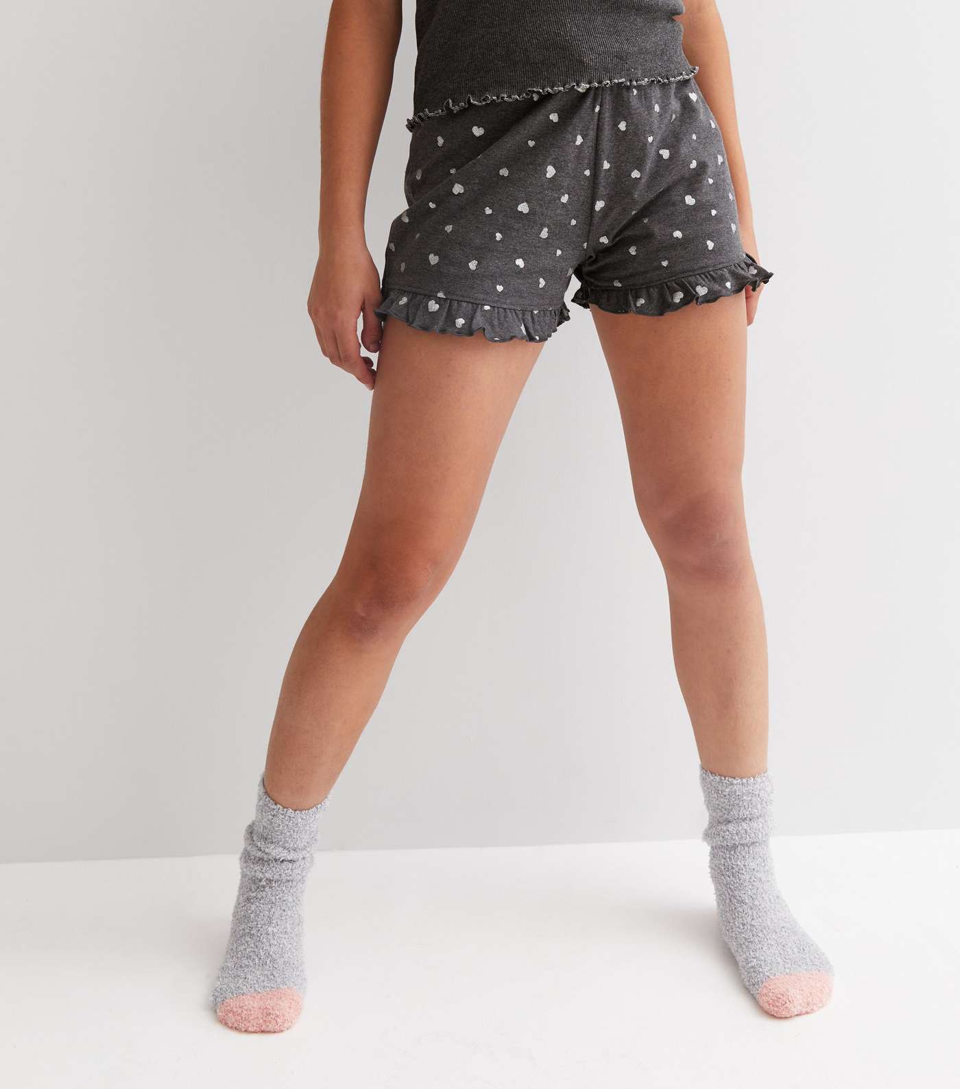 Girls Light Grey Babylock T-Shirt Pyjama Set with Heart Print Image 3