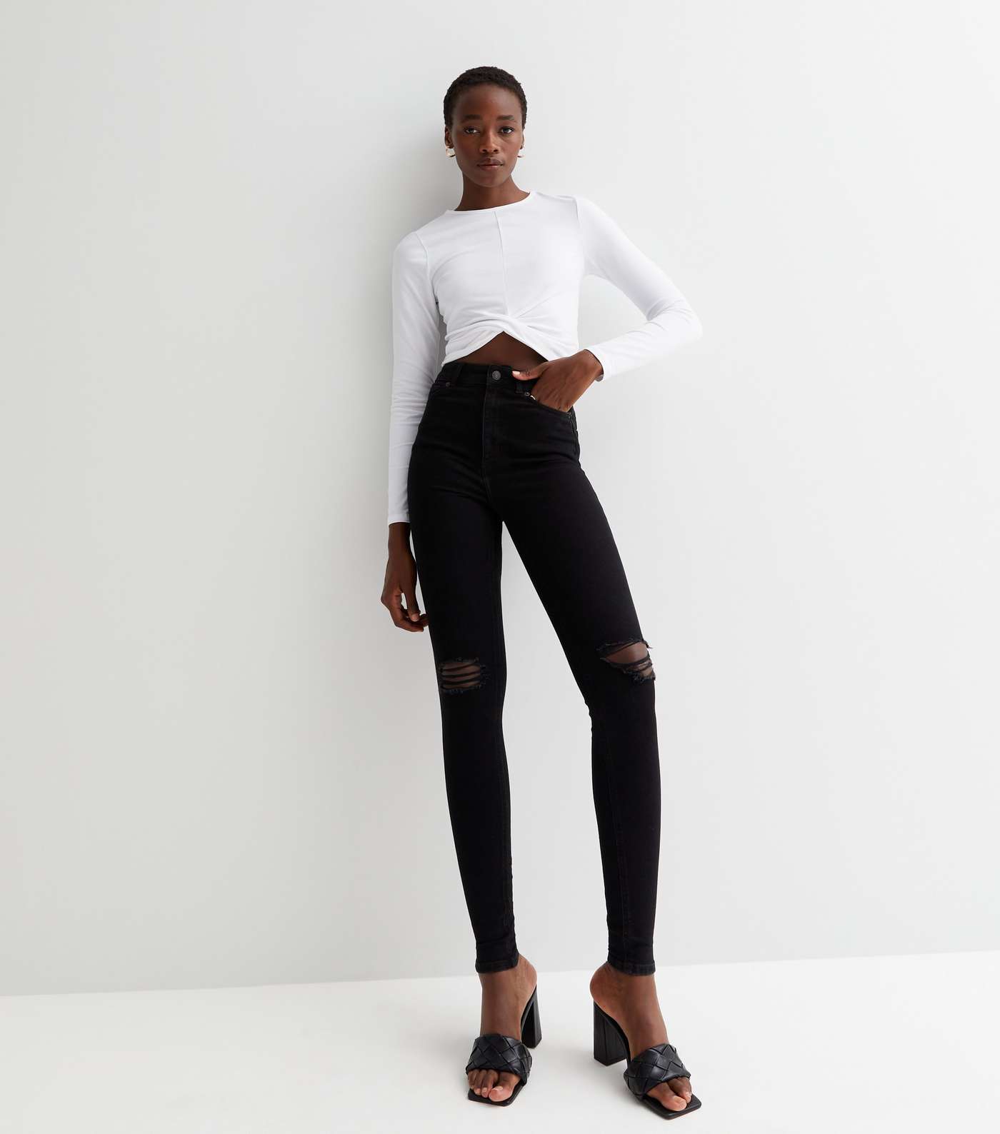 Tall Black Ripped Lift & Shape High Waist Yazmin Skinny Jeans Image 2