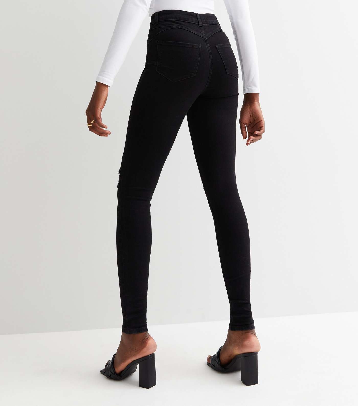 Tall Black Ripped Lift & Shape High Waist Yazmin Skinny Jeans Image 4
