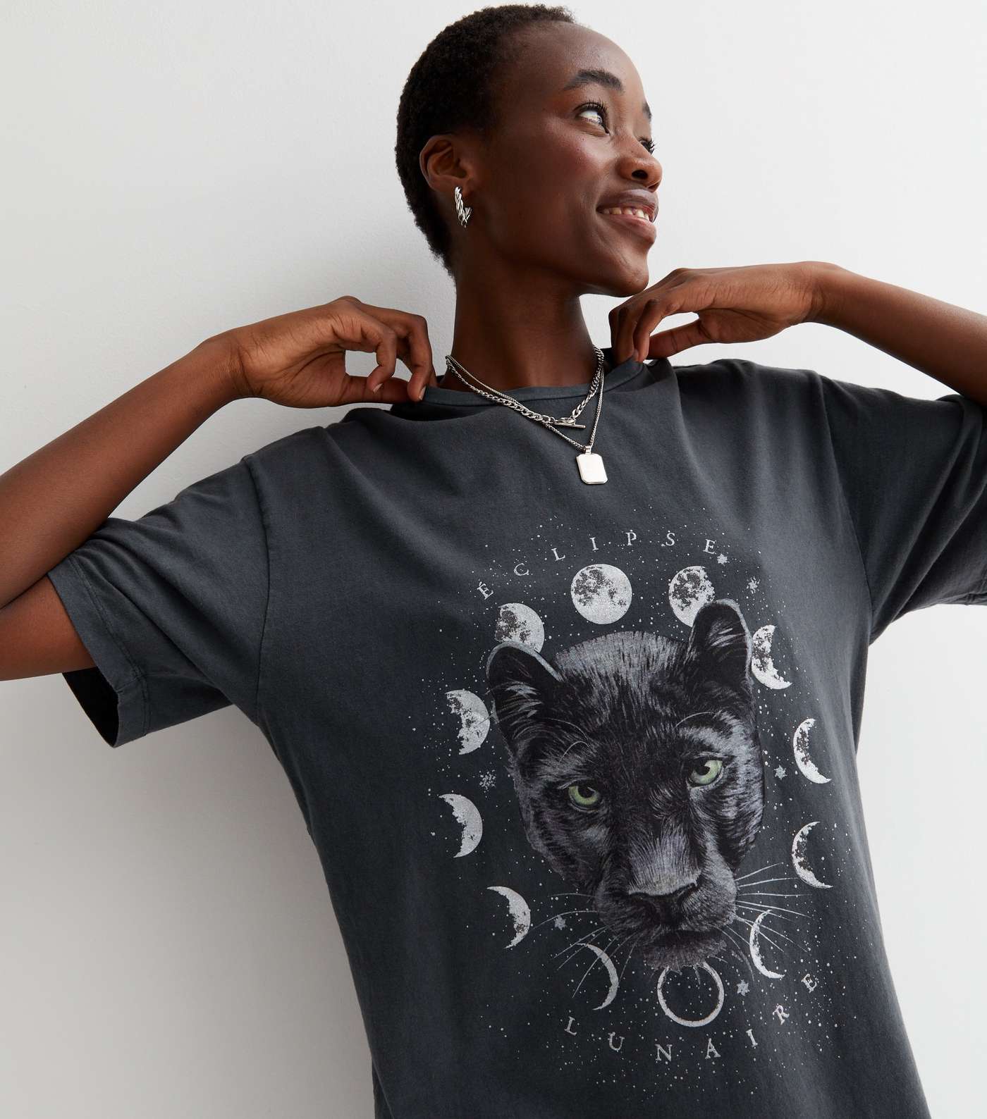 Tall Dark Grey Acid Wash Mystic Panther Logo T-Shirt Image 2
