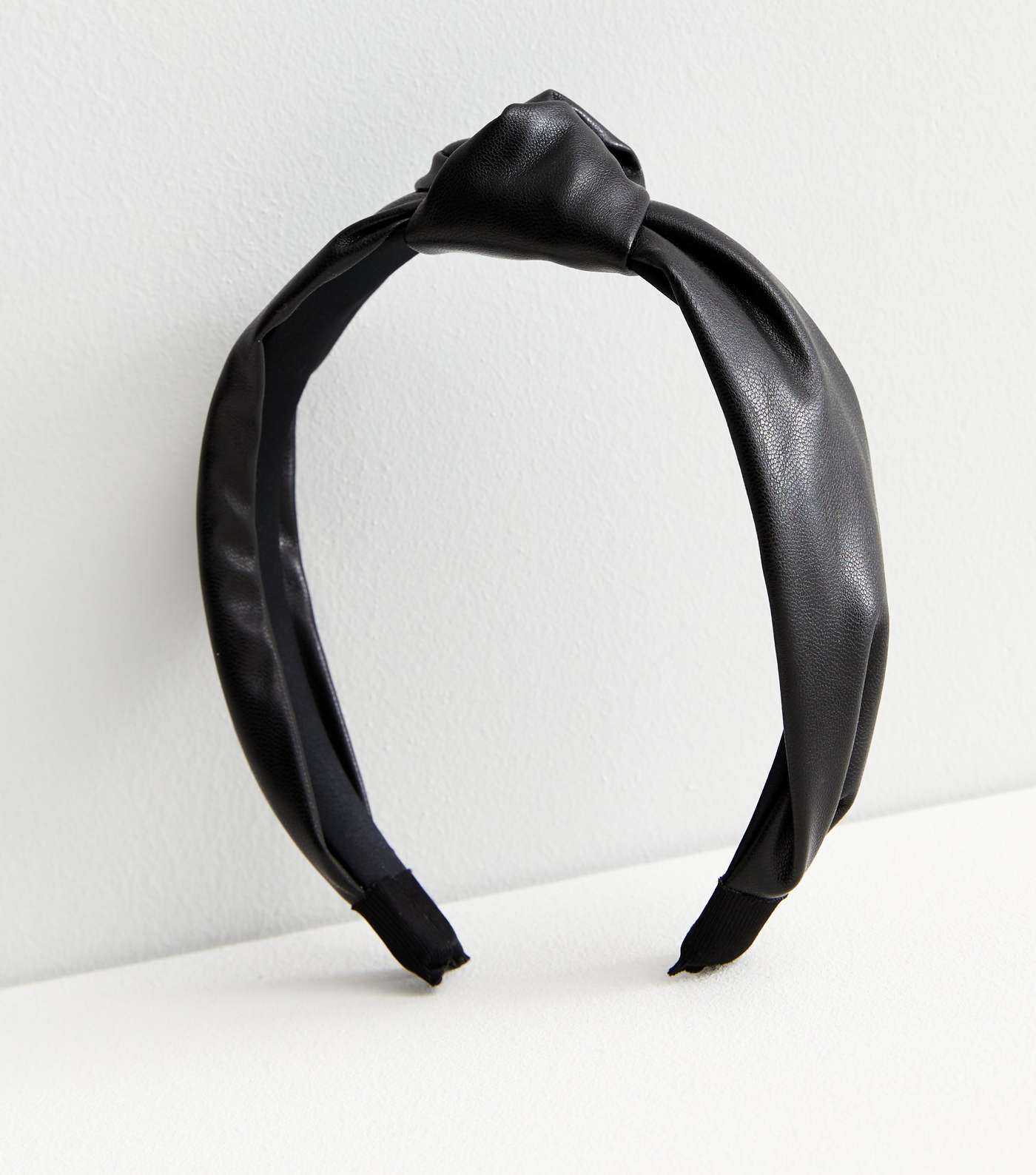Black Leather-Look Knot Headband