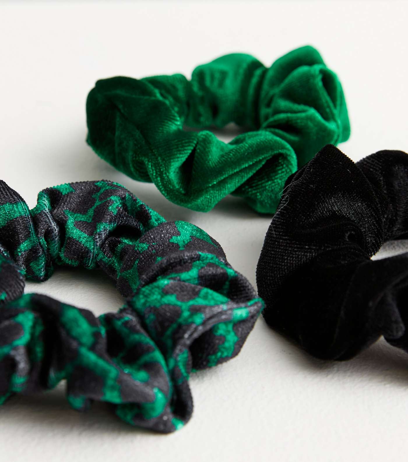 3 Pack Black and Green Animal Print Velvet Scrunchies Image 2