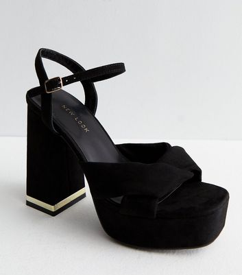 Black Suedette 2 Part Block Heel Sandals | New Look