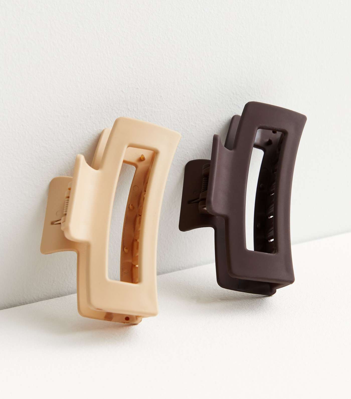 2 Pack Brown and Cream Matte Rectangle Claw Clips