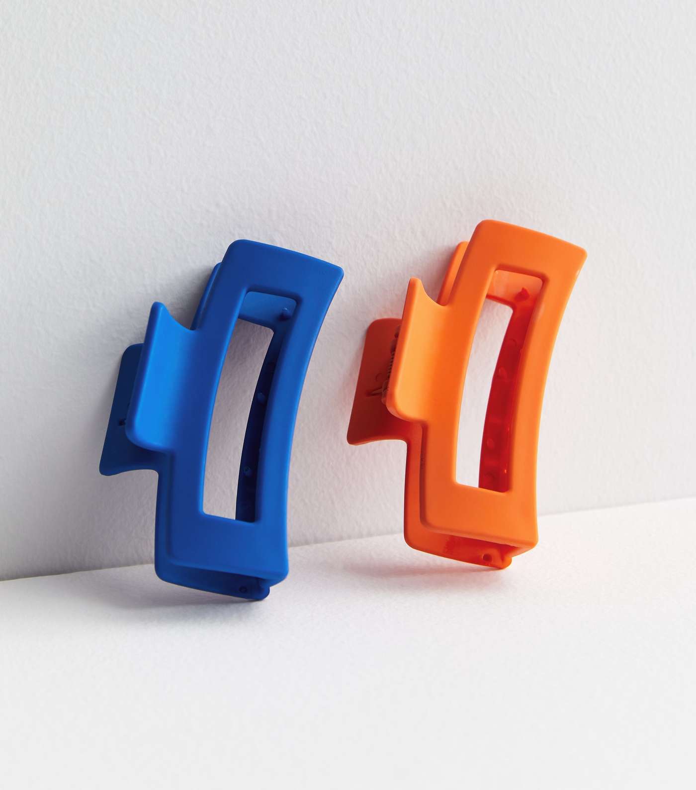 2 Pack Bright Blue and Orange Matte Rectangle Claw Clips