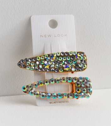 2 Pack Large Iridescent Gem Snap Hair Clips