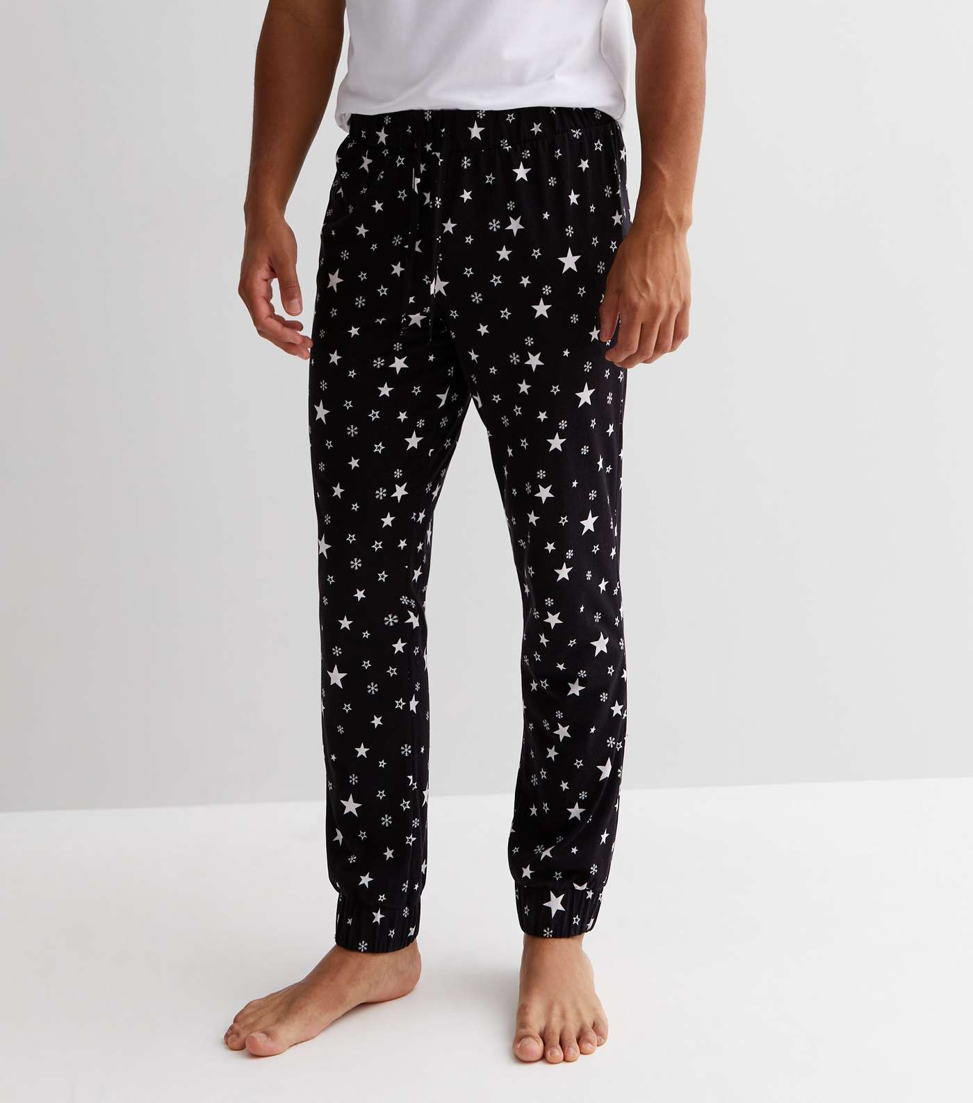 Black Family Christmas Jogger Pyjama Set with Star Print Image 4