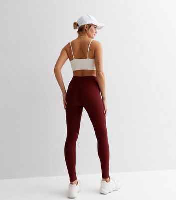 High waisted burgundy leggings sale