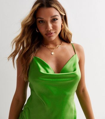 Dark green store satin slip dress