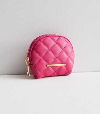 Bright Pink Leather-Look Small Quilted Purse