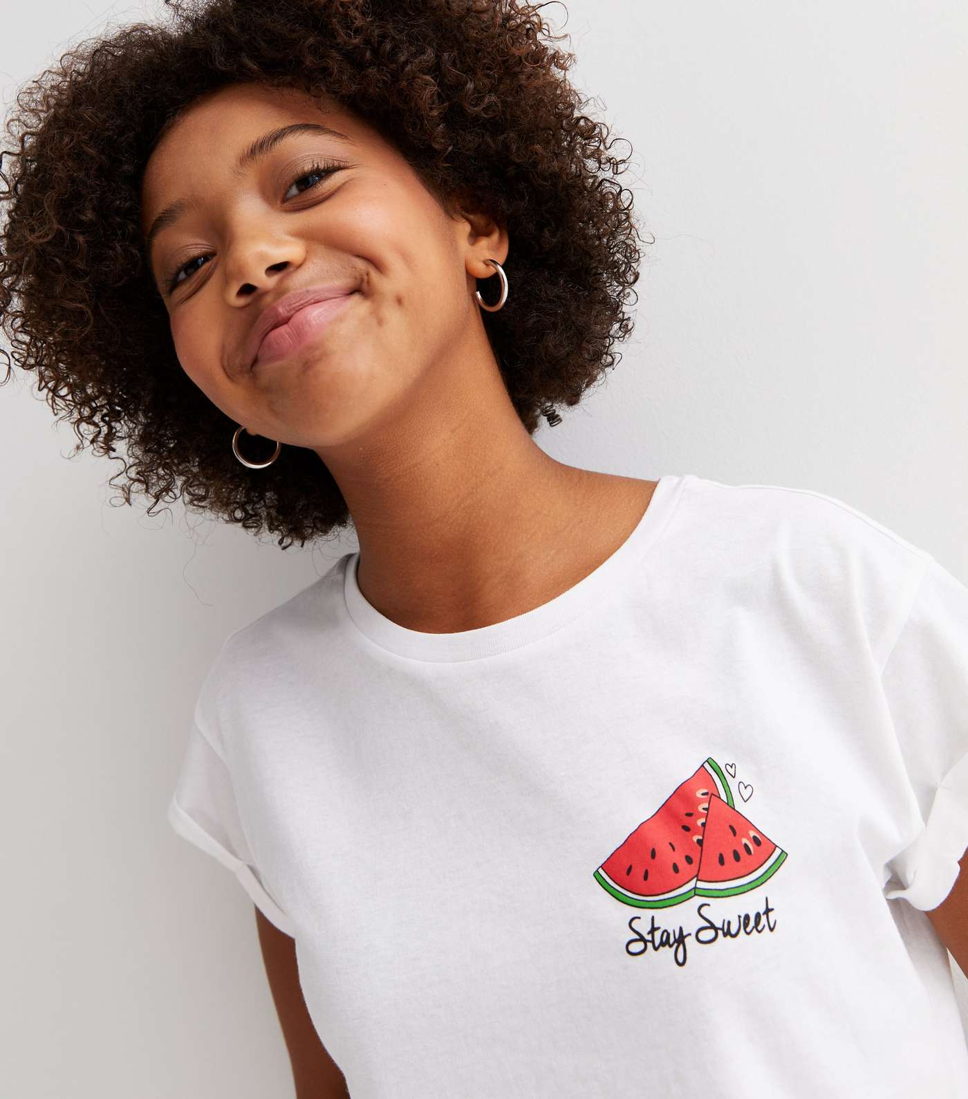 Girls White Watermelon Stay Sweet Logo T-Shirt Image 2
