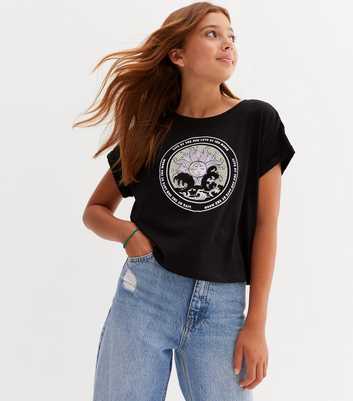 Girls Black Sun Logo T-Shirt