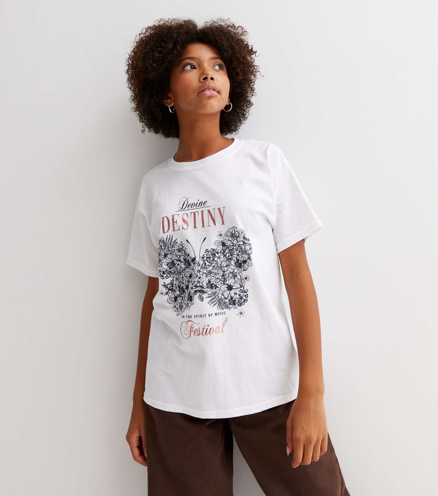 Girls White Butterfly Destiny Logo Long T-Shirt Image 2