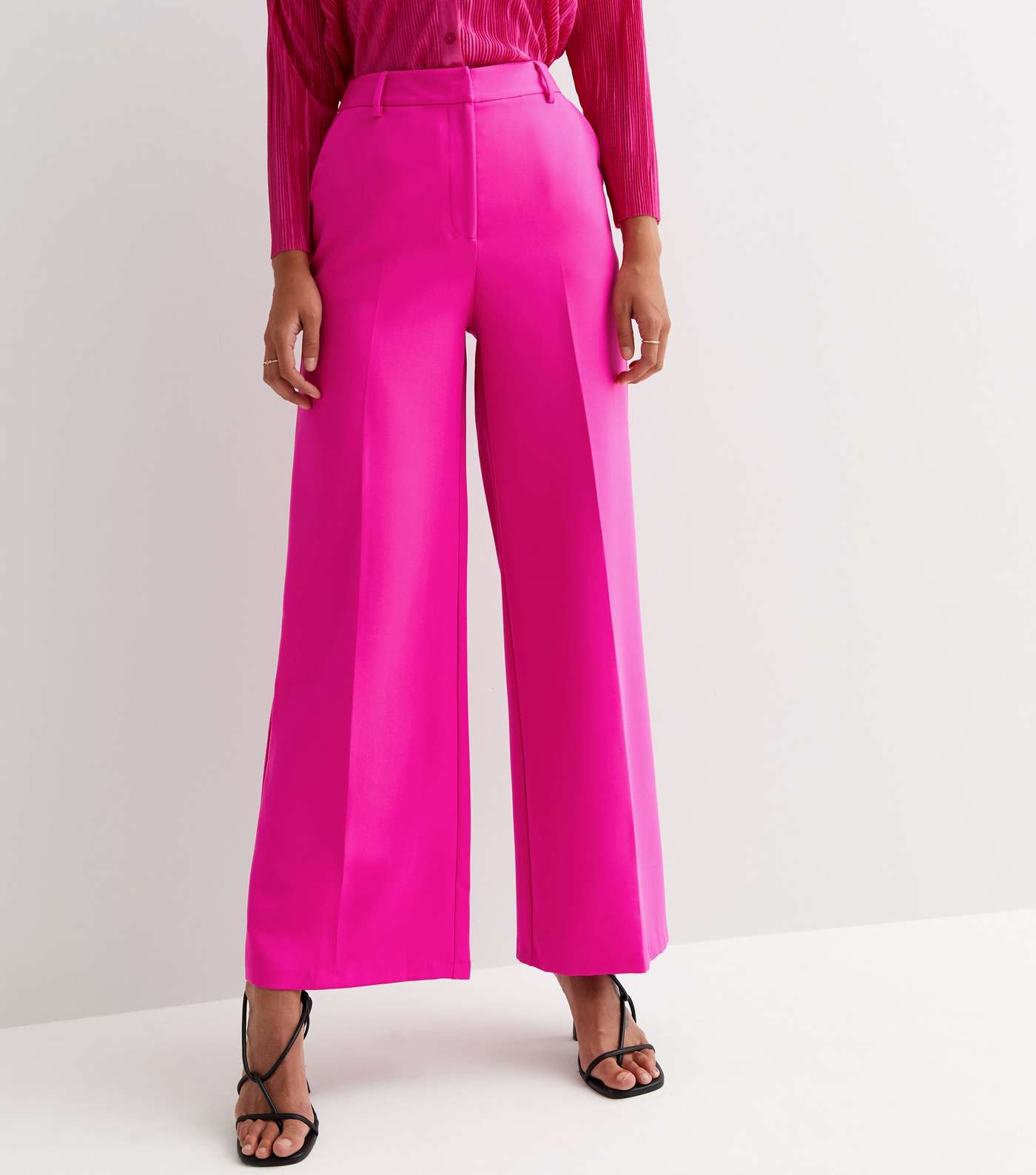 Bright Pink High Waist Wide Leg Trousers Image 2