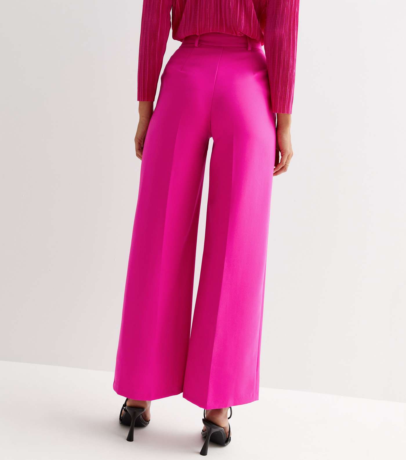 Bright Pink High Waist Wide Leg Trousers Image 4