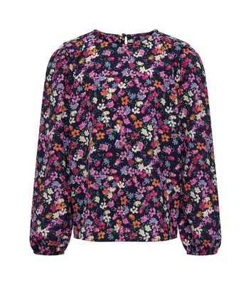 KIDS ONLY Navy Floral Padded Shoulder Top New Look