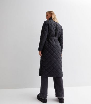 Black quilted shop down coat