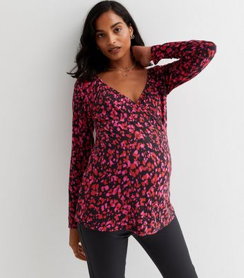 Maternity Black Animal Print Nursing Top