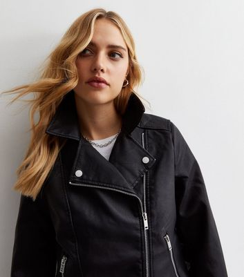 Black quilted faux leather biker outlet jacket