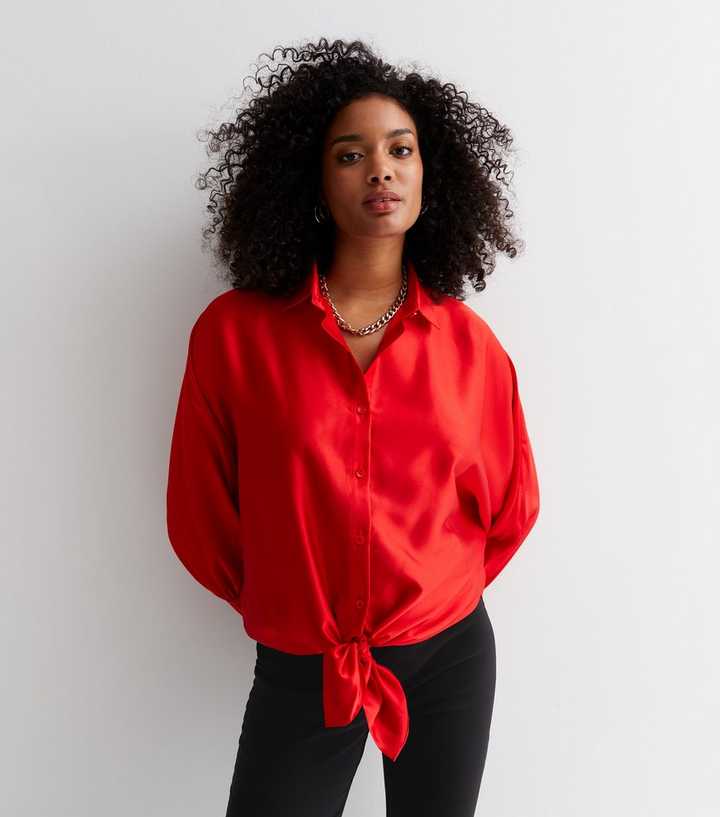 satin shirt red
