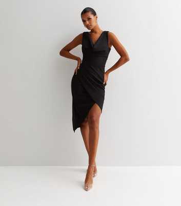 Black Cowl Neck Sleeveless Midi Dress