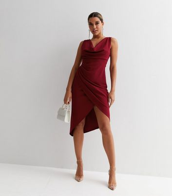 Burgundy cowl 2024 neck dress