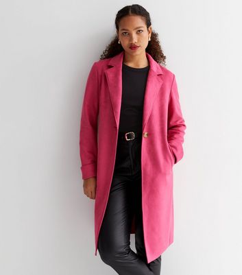 Deep Pink Suedette Long Duster Coat New Look