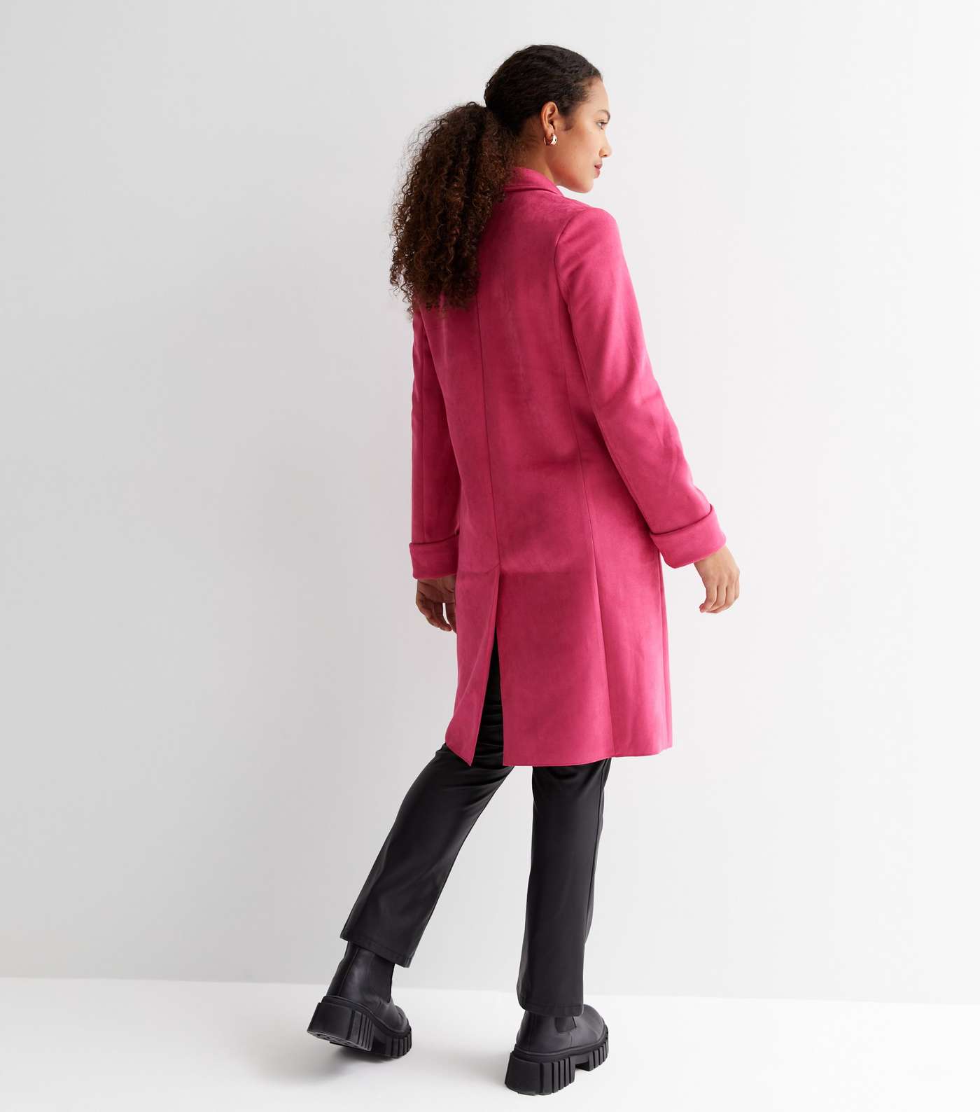 Deep Pink Suedette Long Duster Coat Image 4