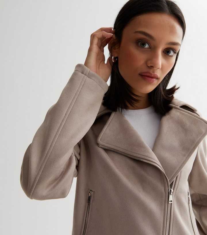 grey suede biker jacket new look