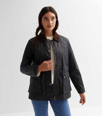 Black Wax Effect Collared Long Sleeve Jacket
