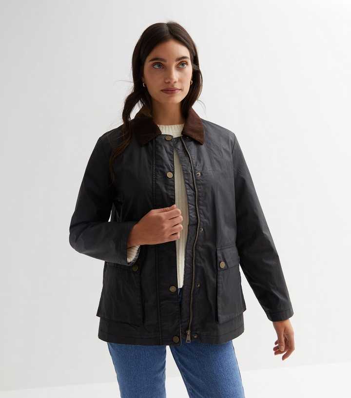 Black Wax Effect Collared Long Sleeve Jacket | New Look
