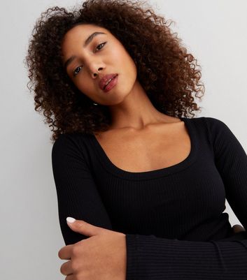 Black scoop neck long sleeve t shirt Clearance