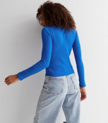 royal blue long sleeve tie front top