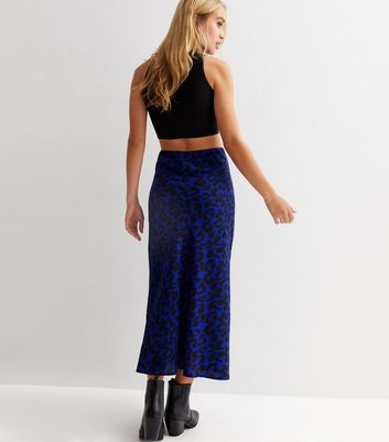 Blue leopard 2025 print midi skirt