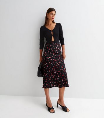 High waist shop floral midi skirt