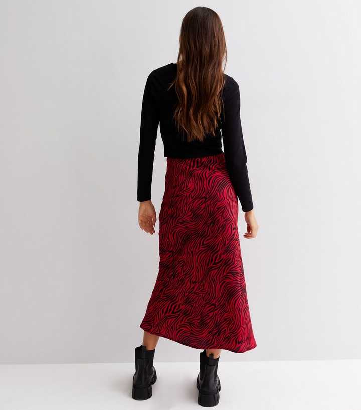 Red Zebra Print Crepe Midi Skirt | New Look