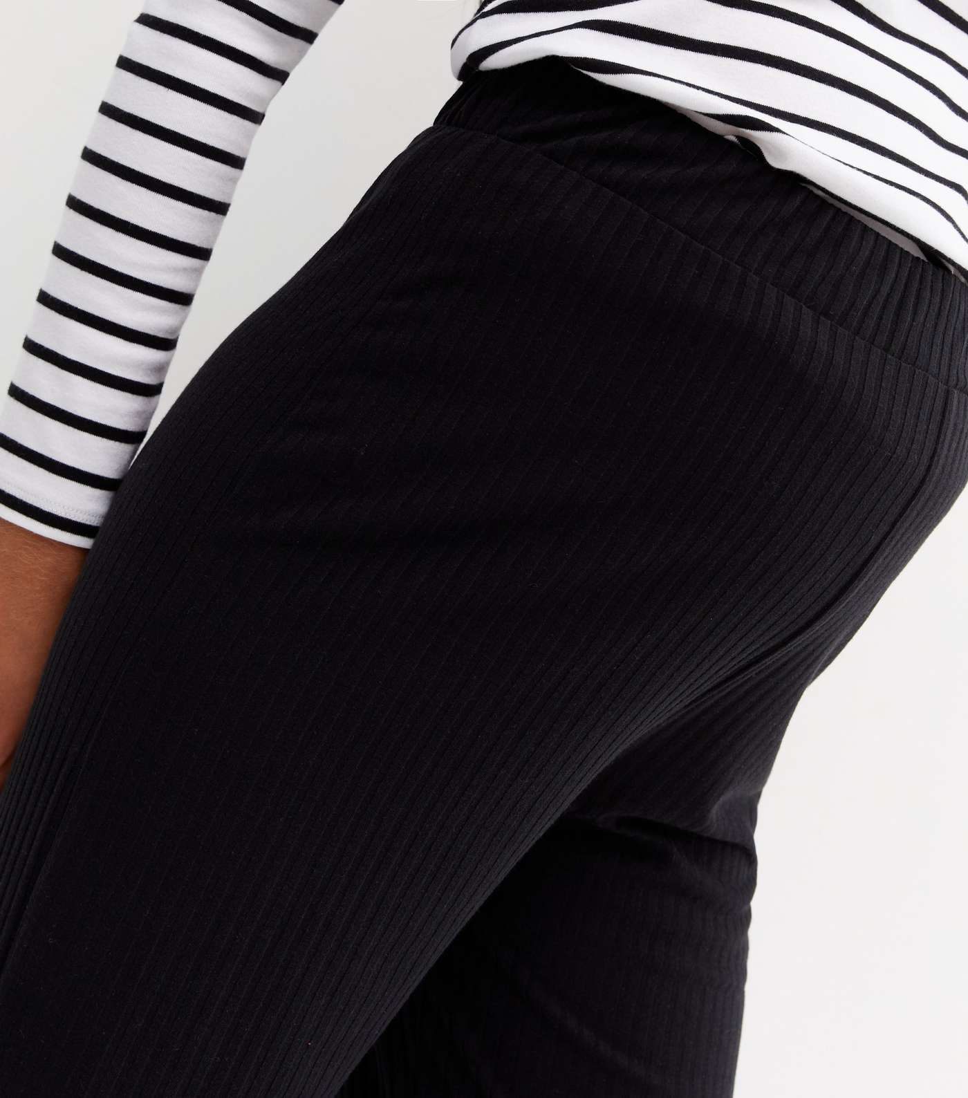 Maternity Black Ribbed Wide Leg Trousers Image 3