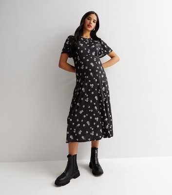 Maternity Black Floral Jersey Midi Dress