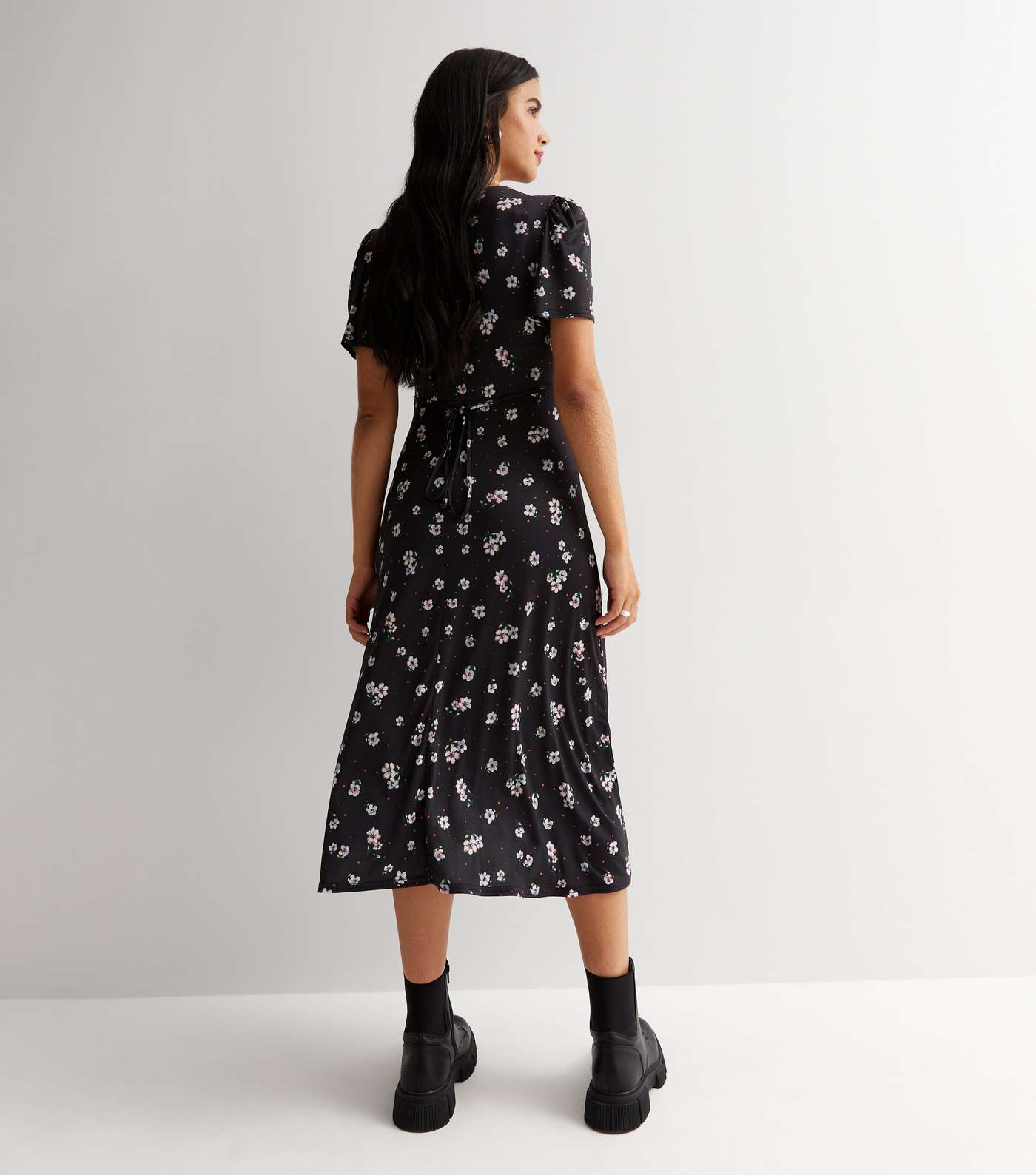 Maternity Black Floral Jersey Midi Dress Image 4