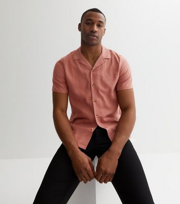 Deep Pink Linen Blend Revere Collar Short Sleeve Shirt | New Look