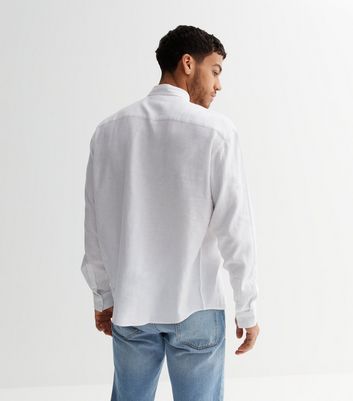 Mens white linen shop shirt long sleeve