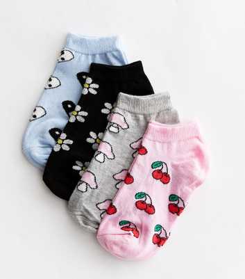 Girls 4 Pack Multicoloured Retro Pattern Trainer Socks
