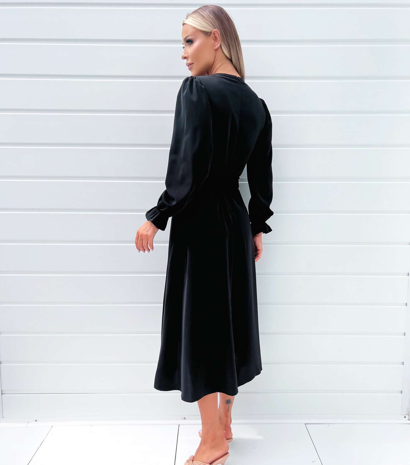 AX Paris Black Long Sleeve Belted Midi Wrap Dress Image 3